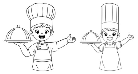 Vector art of spot the differences two young chefs holding a platter can you find them all