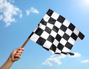 Checkered flag waving in the sky