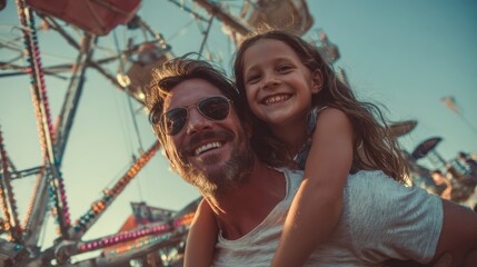father and daughter having fun fun fair amusement park no logos no brands ar 169
