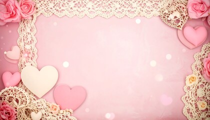 Romantic pink hearts and lace