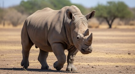 Naklejka premium Rhino Walking Savannah. (1)