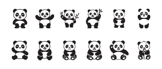 Fototapeta premium Panda silhouette icon, baby panda Vector icon, panda black silhouette vector, panda silhouette, Wild Animal Design Collection, vector illustration EPS 10.