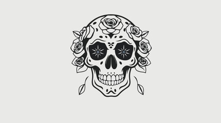 A stylized skull adorned with roses, a Day of the Dead design.