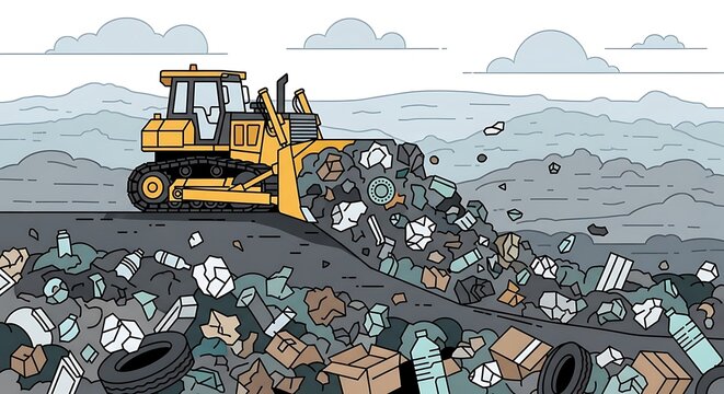 Bulldozer in landfill.