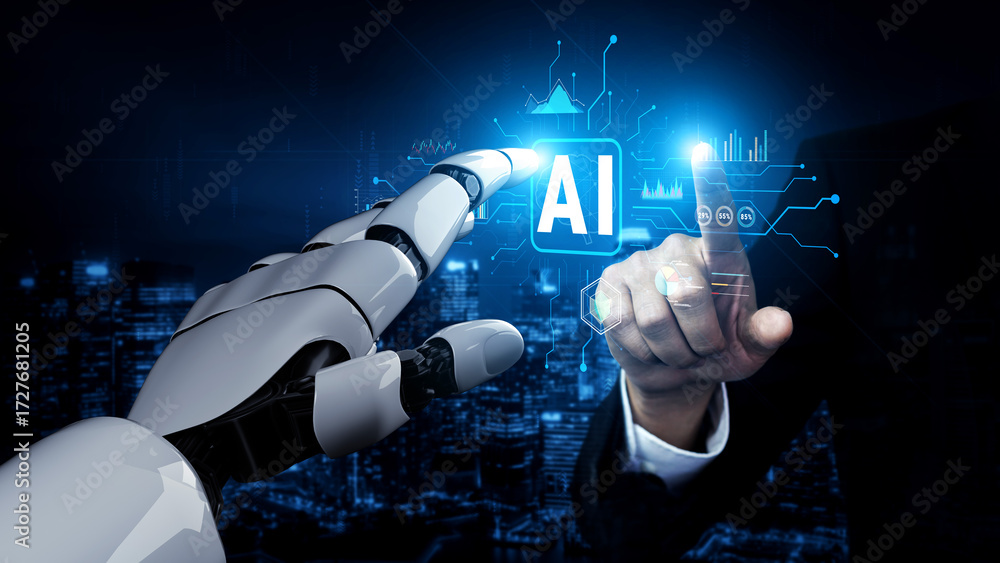 Poster the power of artificial intelligence (ai) in business data analysis and analytics. a concept of ai f
