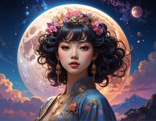 Celestial Maiden of the Lunar Realm Enchanting Celestial Portrait
