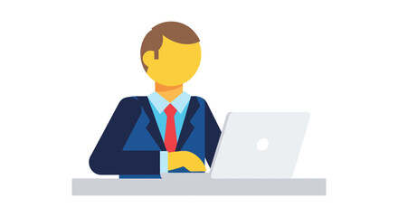 Businessman in a suit working on a laptop at a desk.