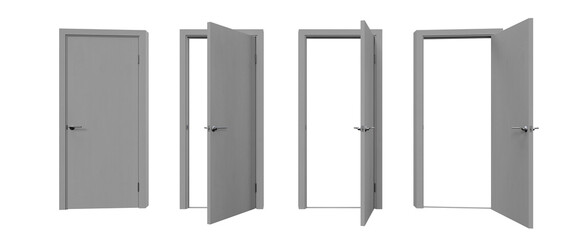White Modern Interior Door Set with Different Opening Angles – 3D Render and Mockup Template