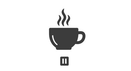 Steaming Coffee Cup Icon with Handle and Base.