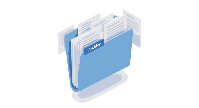 Blue File Folder with Documents and Label.
