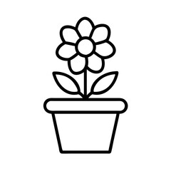 Download flower in pot vector icon illustration, outline flower plant drawing, garden design icon
