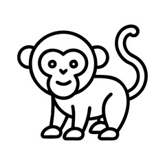 Monkey outline vector drawing illustration, cute monkey animal clip art, monkey line art design