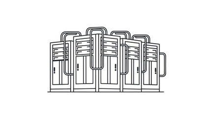 Line art illustration of multiple server racks in a data center.