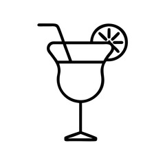 Margarita cocktail illustration vector, summer cocktail drink with straw and lemon slice graphic design