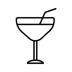 Outline drawing of a cocktail glass with straw for bar menu and summer party invitation design
