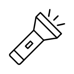 Flashlight vector icon illustration, simple line art of a torch for camping and emergency use light tool