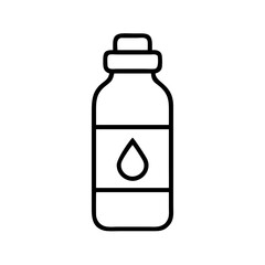 Outline vector illustration of a bottle with a drop for medical or cosmetic liquid product design