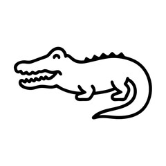 Vector outline drawing of a cute alligator cartoon illustration for kids coloring book page design