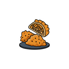 Fried momo icon logo flat vector design