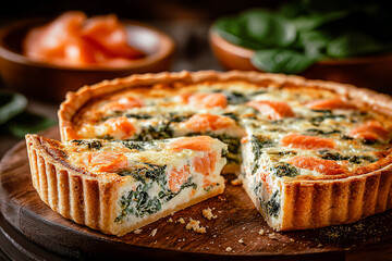 Part de quiche au saumon et aux épinards