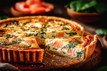 Part de quiche au saumon et aux épinards