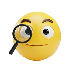 Emoji with magnifying glass isolated on transparent background