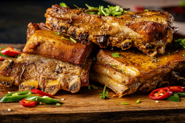 Grilled pork ribs with chili and herbs