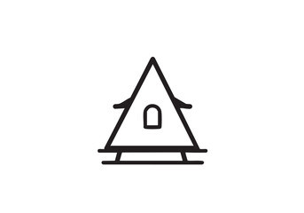 Simple geometric line art of a unique house design on white background