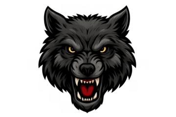 Black wolf head snarling cartoon mascot icon