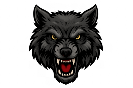 Black wolf head snarling cartoon mascot icon
