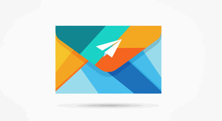 Colorful Abstract Envelope with Paper Airplane Icon.