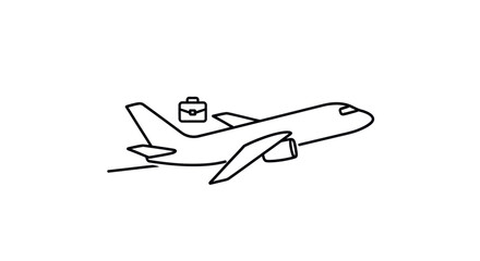 Simple Black and White Airplane with Briefcase Icon.