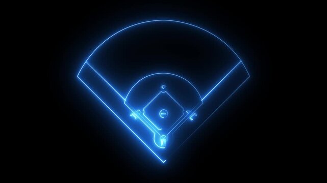 baseball field icon animation on black background .futuristic digital icon video of a high-tech baseball field .4k motion graphics .