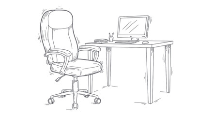 Office Desk and Chair Sketch: Computer Workspace and Ergonomic Seating.