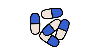 Isolated Pile of Blue and White Capsule Pills on transparent Background: Pharmaceutical, Healthcare, and Medical Treatment Concept, Illustration