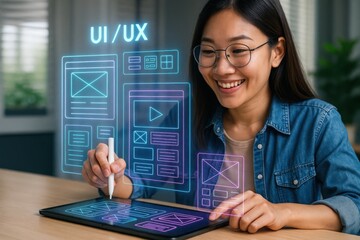 Creative ui/ux design workshop modern office space digital content creation collaborative environment engaging viewpoint innovative concepts