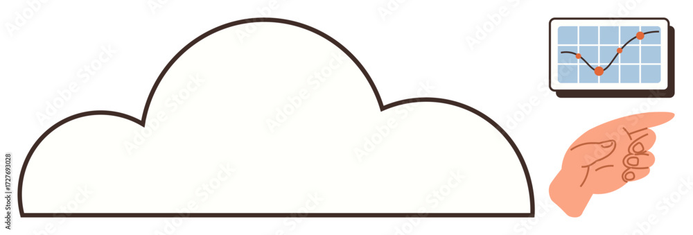 Poster hand pointing to upward graph on a tablet, floating above a cloud. ideal for business analytics, clo