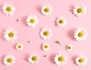 Obraz premium Delicate Daisies Pattern on a Pastel Pink Background