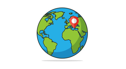 Cartoon Earth Globe with Red Location Pin Marking Europe.