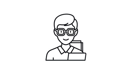 Stylized Line Art Icon of a Person with Glasses and a Folder.