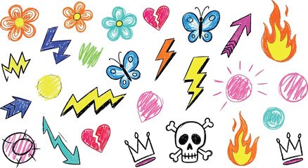 Vector art of collection of colorful handdrawn doodle elements