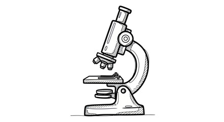 Illustration of a Classic Microscope with Detailed Outlines and Shading.