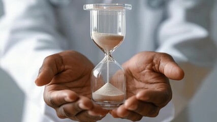 Hands holding an hourglass with sand flowing representing time passing, 4k video - Powered by Adobe