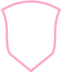 Ornate shield outlined in neon, decorated with swirling scrollwork patterns in a historical style.