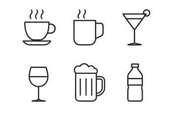 Outlined icons of hot drinks, cocktails, and refreshments