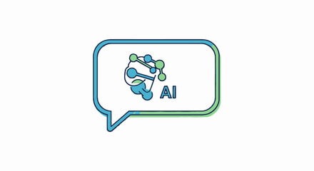 Stylized AI icon within a speech bubble representing artificial intelligence communication.