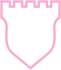 Shield with neon red contour lines, styled with monarchical insignia details.