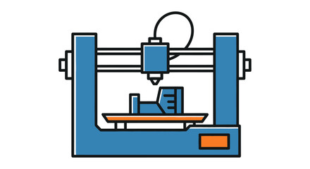 Blue 3D Printer Illustration with Object on Build Plate.