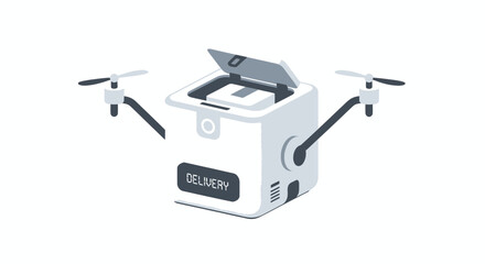 White Delivery Drone with Open Cargo Box and DELION Logo.