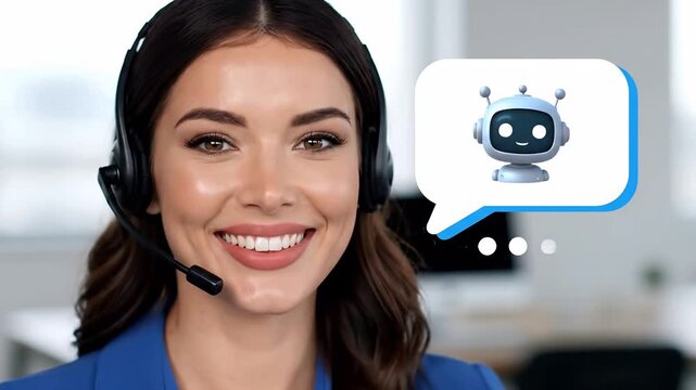 Smiling Customer Service Assisant Woman with AI Asisstance